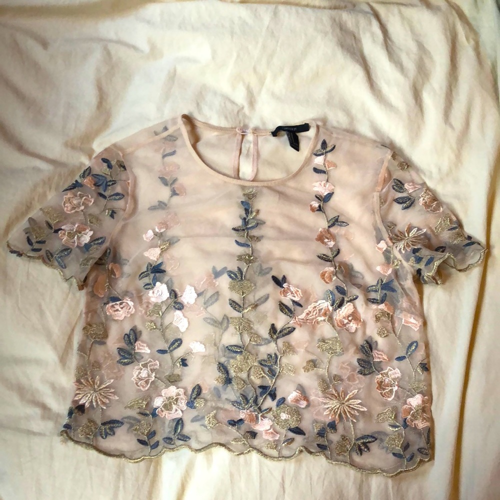US M Forever 21 Sheer Embroidered Shirt